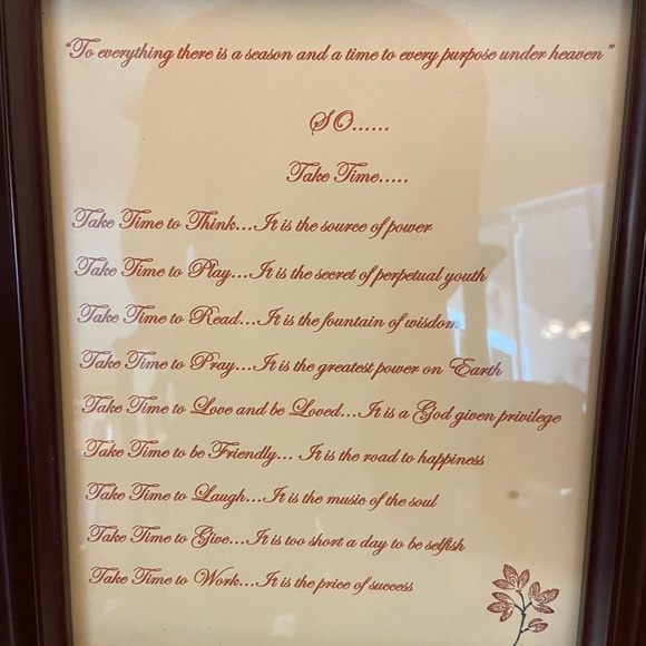 Mahogany wooden frame says Take Time To:Think,Play,Read,Love,Friendly,Give,Work - Picture 4 of 9